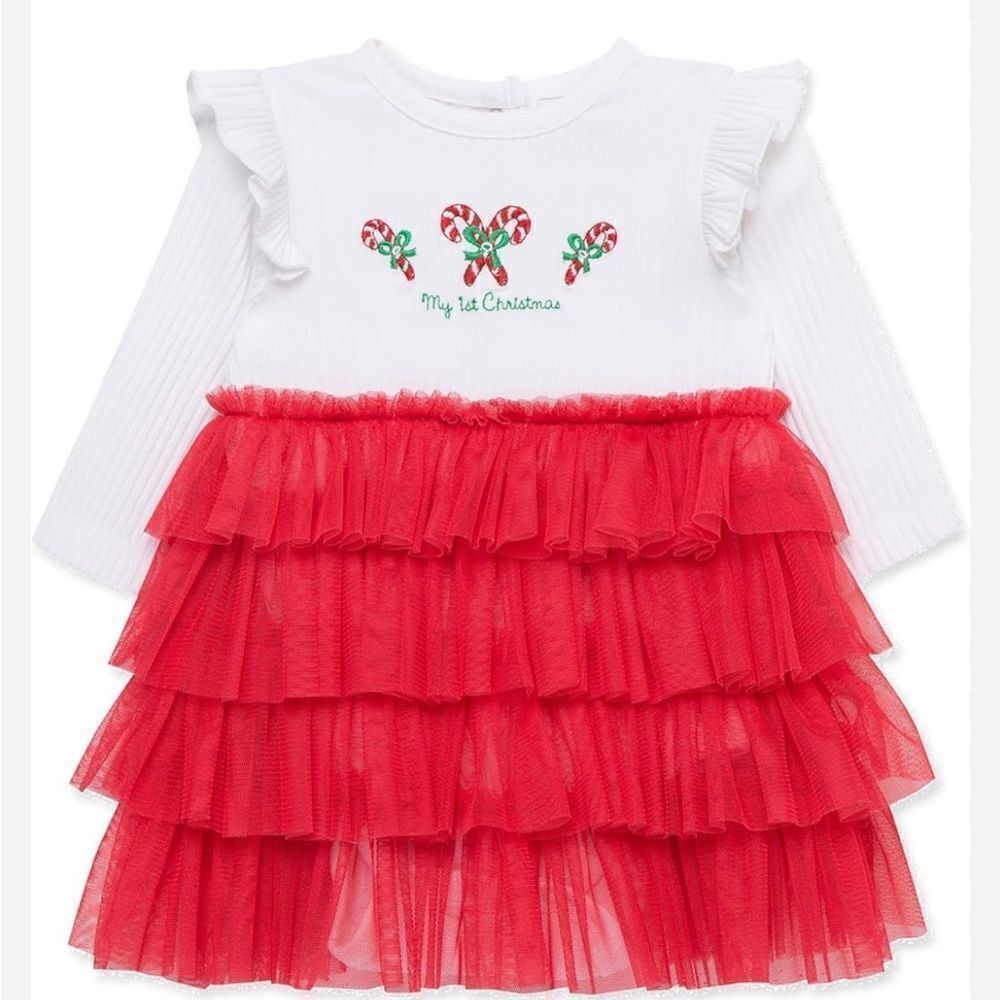 Little Me My First Christmas Red and white tulle ruffle skirt dress 6months NWT